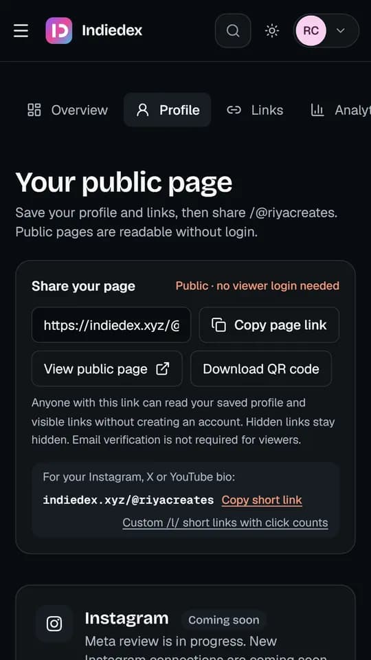The profile editor with a live preview