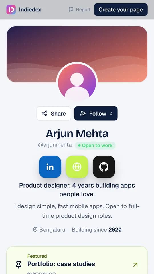 A job seeker portfolio page