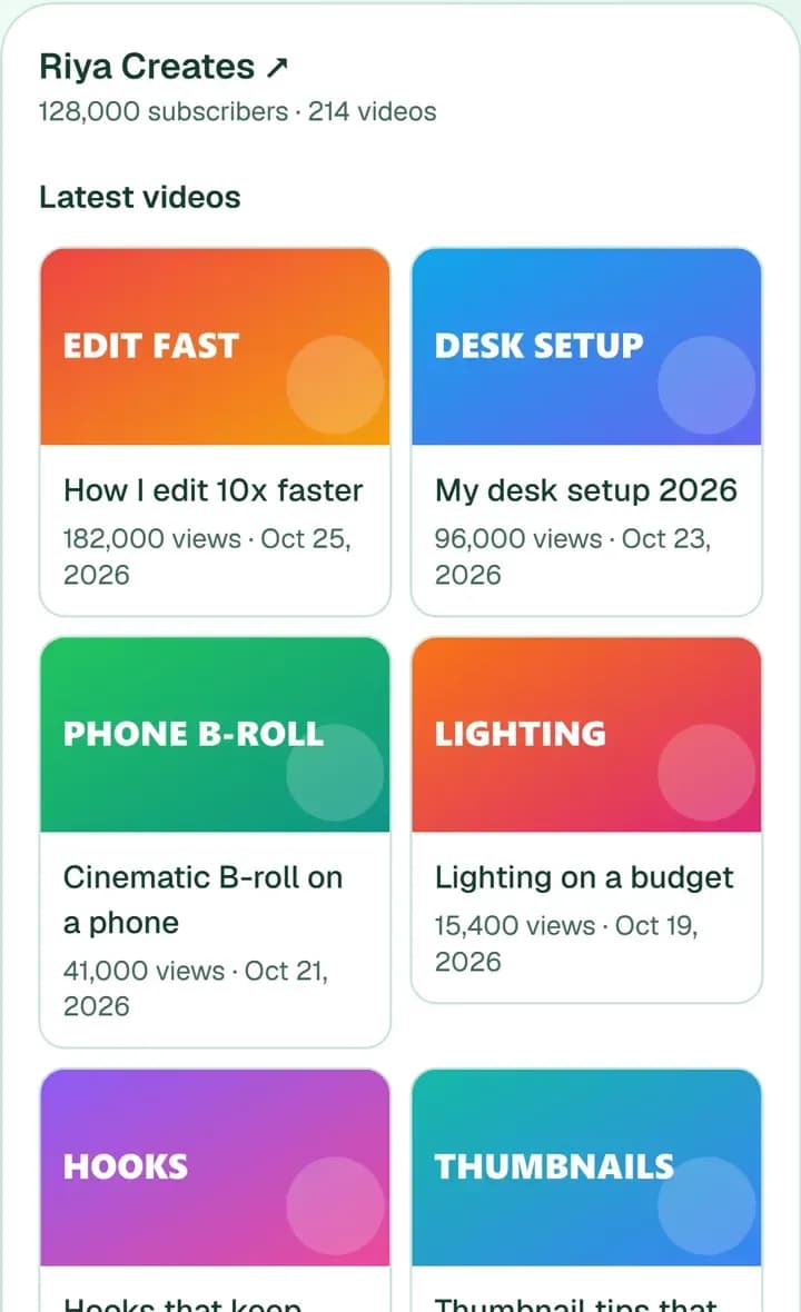 The YouTube showcase on a page